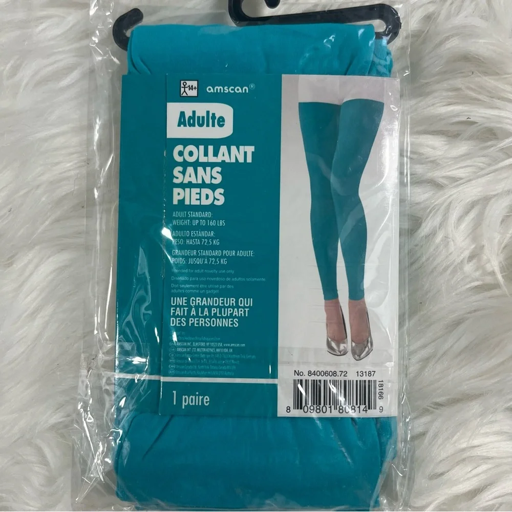 Teal Blue Footless Tights NEW adult one size fits most turquoise